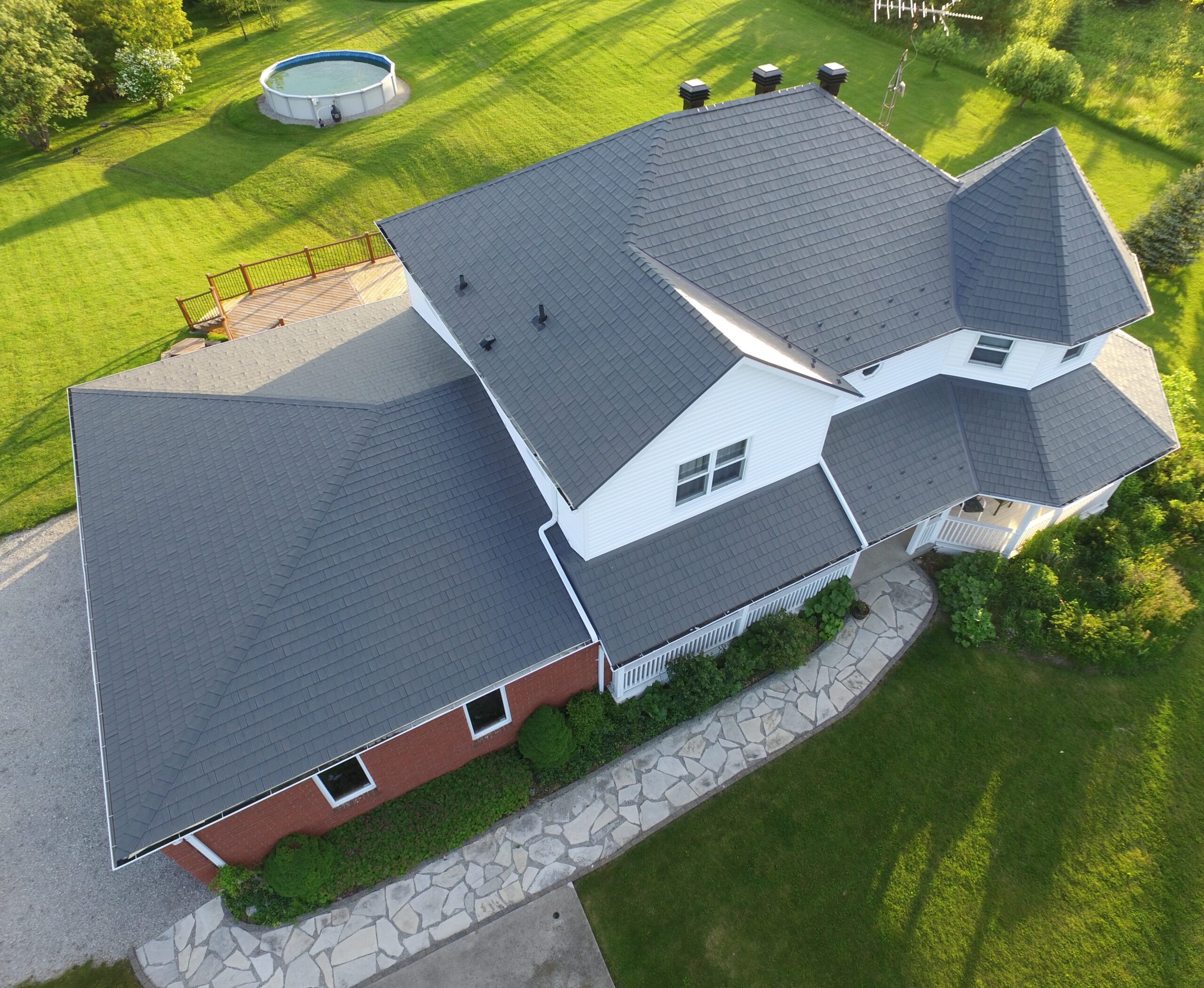 Aerial view of architectural metal roofing inspiration