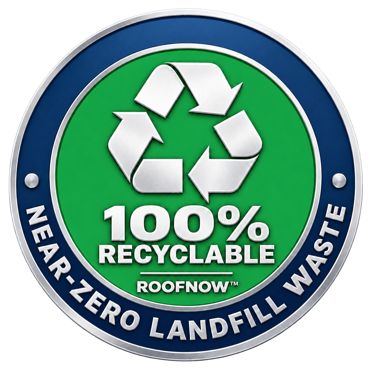 ROOFNOW 100 percent recyclable and near-zero landfill waste badge